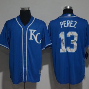 Kansas City Royals #13 Salvador Perez Royal Team Logo Print Cool Base Stitched Jersey