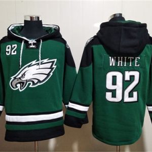 Philadelphia Eagles #92 Reggie White Green Lace-Up Pullover Hoodie