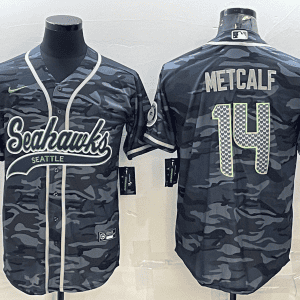 Seattle Seahawks #14 DK Metcalf Grey Camo With Patch Cool Base Stitched Baseball Jersey