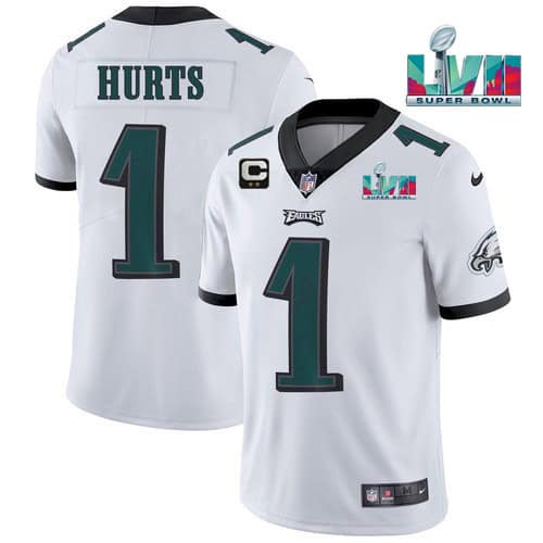 Philadelphia Eagles #1 Jalen Hurts White Super Bowl LVII Patch And 2-Star C Patch Vapor Untouchable Limited Stitched Jersey