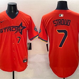 Houston Astros #7 C.J. Stroud Orange 2025 City Connect With Texas Patch Limited Stitched Jersey
