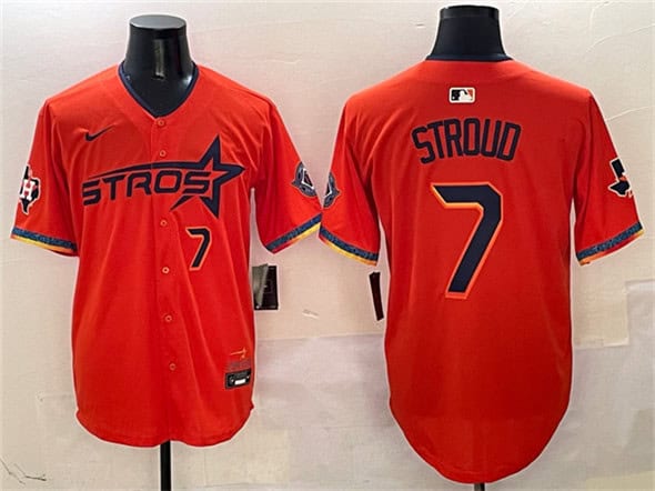 Houston Astros #7 C.J. Stroud Orange 2025 City Connect With Texas Patch Limited Stitched Jersey