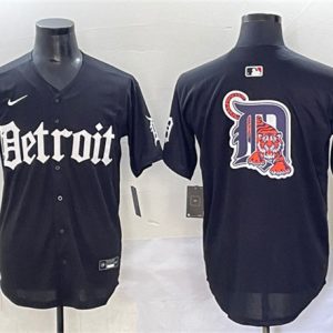 Detroit Tigers Team Big Logo Black 'Motor Gothic Edition' Vapor Premier Limited Stitched Jersey