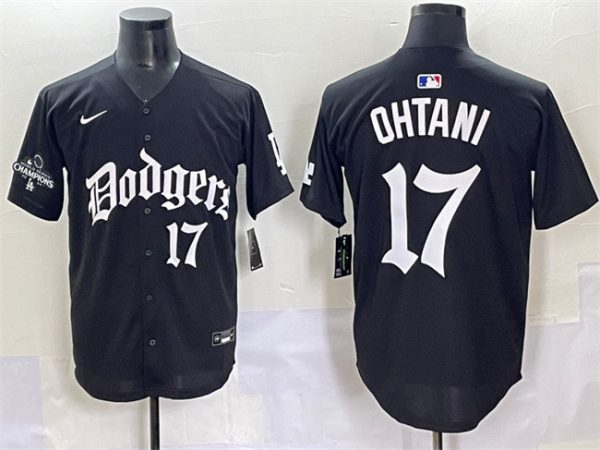 Los Angeles Dodgers #17 Shohei Ohtani Black 2025 LA Gothic Style With 2024 World Series Champions Patch Vapor Premier Limited Stitched Jersey