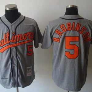 Mitchell And Ness Orioles #5 Brooks Robinson Grey Stitched Throwback Jersey