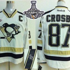 Penguins #87 Sidney Crosby White 2014 Stadium Series Autographed 2016 Stanley Cup Champions Stitched Jersey