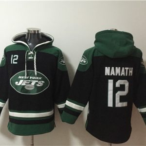 New York Jets #12 Joe Namath Black Ageless Must-Have Lace-Up Pullover Hoodie