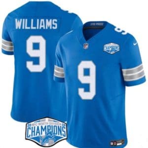 Detroit Lions #9 Jameson Williams Blue 2024 NFC North Champions F.U.S.E. Vapor Limited Stitched Jersey