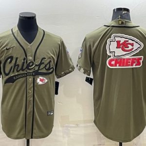 Kansas City Chiefs Olive Salute To Service Team Big Logo Cool Base Stitched Baseball Jersey