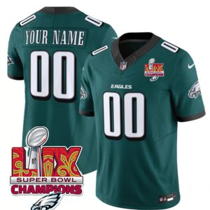 Philadelphia Eagles Custom Green 2025 Eagles Logo Super Bowl LIX Patch New F.U.S.E. Vapor Limited Stitched Jersey