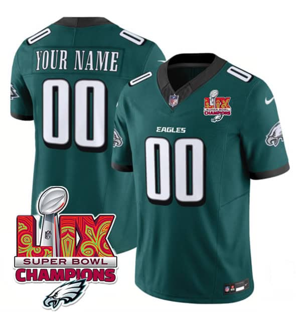 Philadelphia Eagles Custom Green 2025 Eagles Logo Super Bowl LIX Patch New F.U.S.E. Vapor Limited Stitched Jersey