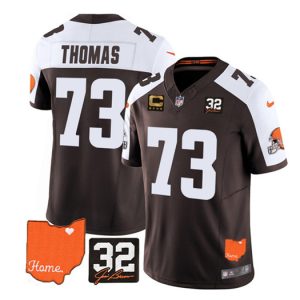 Cleveland Browns #73 Joe Thomas Brown White 2023 F.U.S.E. With Jim Brown Memorial Patch And 4-Star C Patch Vapor Untouchable Limited Stitched Jersey
