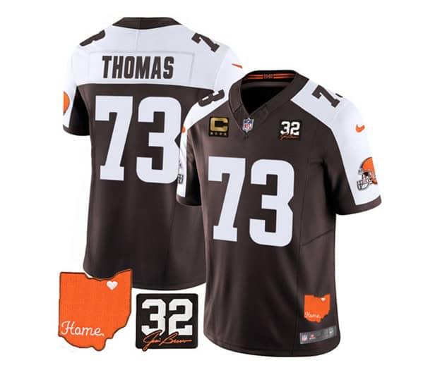 Cleveland Browns #73 Joe Thomas Brown White 2023 F.U.S.E. With Jim Brown Memorial Patch And 4-Star C Patch Vapor Untouchable Limited Stitched Jersey