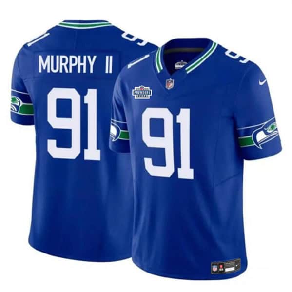 Seattle Seahawks #91 Byron Murphy II Royal 2024 With Dradt Patch F.U.S.E Throwback Vapor Limited Stitched Jersey