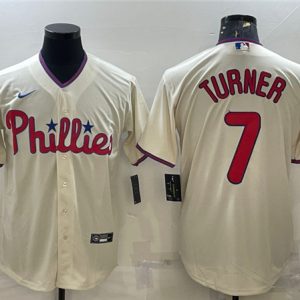 Philadelphia Phillies #7 Trea Turner Cream Cool Base Stitched Jersey