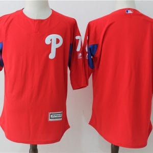Philadelphia Phillies #7 Maikel Franco Red Authentic Collection On-Field 3 4 Sleeve Sleeve Batting Practice Stitched Jersey
