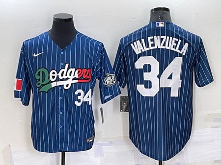 Los Angeles Dodgers #34 Toro Valenzuela Navy Mexico World Series Cool Base Stitched Baseball Jersey