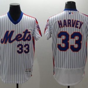 Mets #33 Matt Harvey White(Blue Strip) Flexbase Authentic Collection Alternate Stitched Jersey