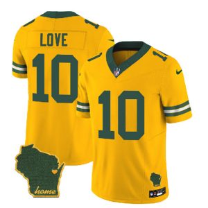 Green Bay Packers #10 Jordan Love Gold 2023 F.U.S.E. Home Patch Vapor Untouchable Limited Stitched Jersey