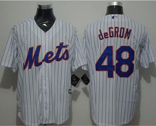 Mets #48 Jacob DeGrom White(Blue Strip) New Cool Base Stitched Jersey