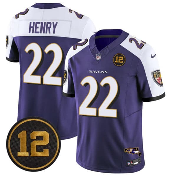 Baltimore Ravens #22 Derrick Henry Purple Alternate 2025 F.U.S.E Jacoby Jones Patch Vapor Limited Jersey