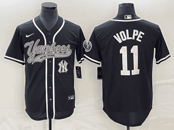 New York Yankees #11 Anthony Volpe Black With Patch Cool Base Stitched Jersey