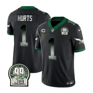 Philadelphia Eagles #1 Jalen Hurts Black 2023 F.U.S.E. With 3-Star C Patch Throwback Vapor Untouchable Limited Stitched Jersey