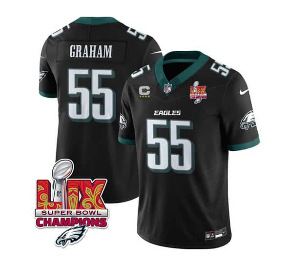 Philadelphia Eagles #55 Brandon Graham Black 2025 Eagles Logo Super Bowl LIX Patch And 4-Star C Patch New F.U.S.E. Vapor Limited Stitched Jersey