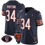 Chicago Bears #34 Walter Payton Navy F.U.S.E. With Illinois And No. 51 Patch Stitched Jersey