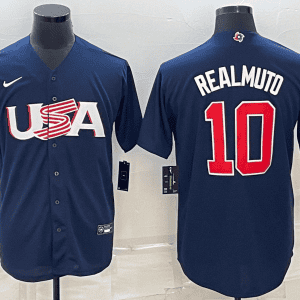 USA #10 J.T. Realmuto 2023 Navy World Classic Stitched Jersey
