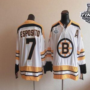 CCM Throwback Bruins Stanley Cup Finals Patch #7 Phil Esposito White Stitched Jersey