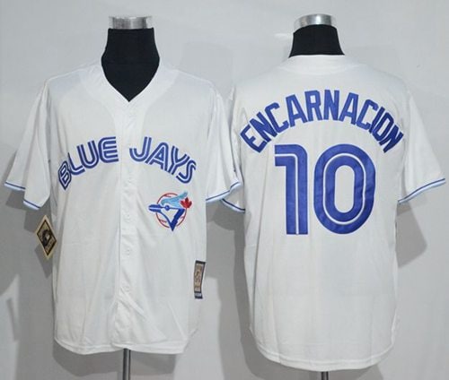 Blue Jays #10 Edwin Encarnacion White Cooperstown Throwback Stitched Jersey
