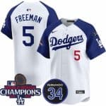 Los Angeles Dodgers #5 Freddie Freeman White Royal 2024 World Series Champions With Fernando Memorial Patch Limited Stitched Jersey