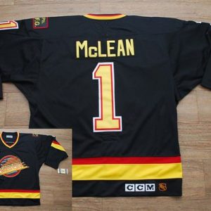 Canucks #1 Kirk Mclean Stitched Black CCM Throwback Vintage Jersey
