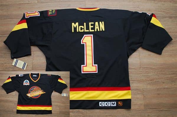 Canucks #1 Kirk Mclean Stitched Black CCM Throwback Vintage Jersey