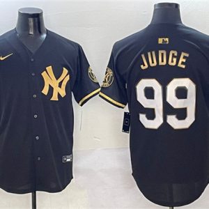 New York Yankees #99 Aaron Judge Black Gold With Patch Limited Stitched Jersey