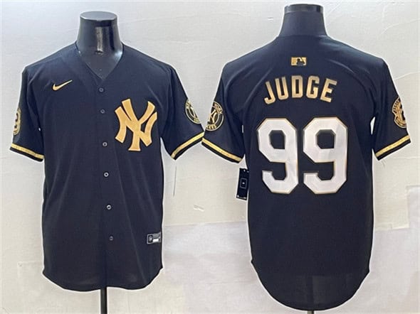 New York Yankees #99 Aaron Judge Black Gold With Patch Limited Stitched Jersey