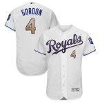 Kansas City Royals #4 Alex Gordon White Gold Flex Base Stitched Jersey