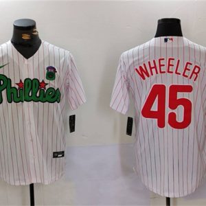 Philadelphia Phillies #45 Zack Wheeler White Green Cool Base Stitched Jersey