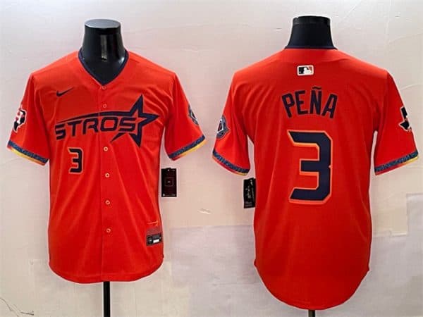Houston Astros #3 Jeremy Pena Orange 2025 City Connect With Texas Patch Limited Stitched Jersey