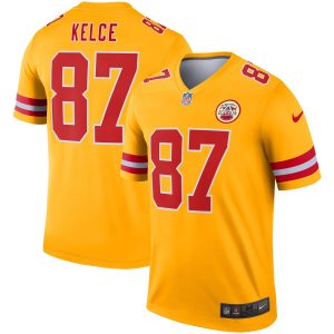 Kansas City Chiefs #87 Travis Kelce Gold Inverted Legend Jersey