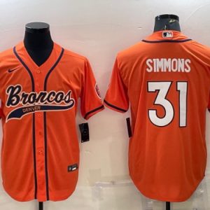 Denver Broncos #31 Justin Simmons Orange With Patch Cool Base Stitched Baseball Jersey