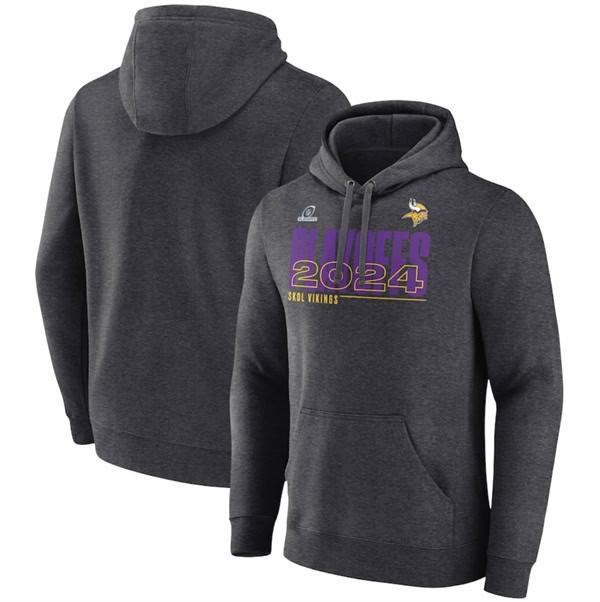 Minnesota Vikings Heather Charcoal 2024 Playoffs Pullover Hoodie
