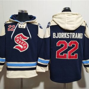 Seattle Kraken #22 Oliver Bjorkstrand Deep Sea Blue Lace-Up Pullover Hoodie