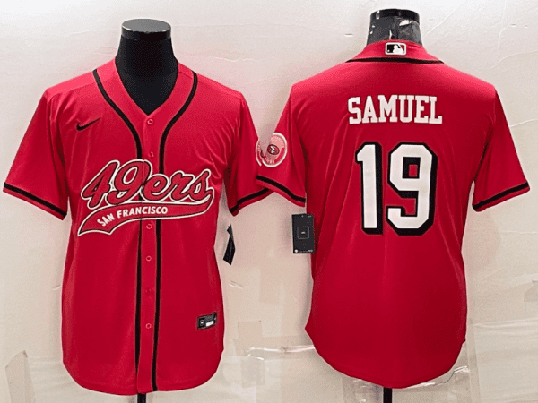 San Francisco 49ers #19 Deebo Samuel New Red With Patch Cool Base Stitched Baseball Jersey