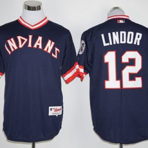 Indians #12 Francisco Lindor Navy Blue 1976 Turn Back The Clock Stitched Jersey