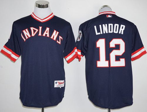 Indians #12 Francisco Lindor Navy Blue 1976 Turn Back The Clock Stitched Jersey