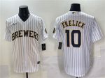 Milwaukee Brewers #10 Sal Frelick White Pinstripe 2025 With Patch Stitched Jersey