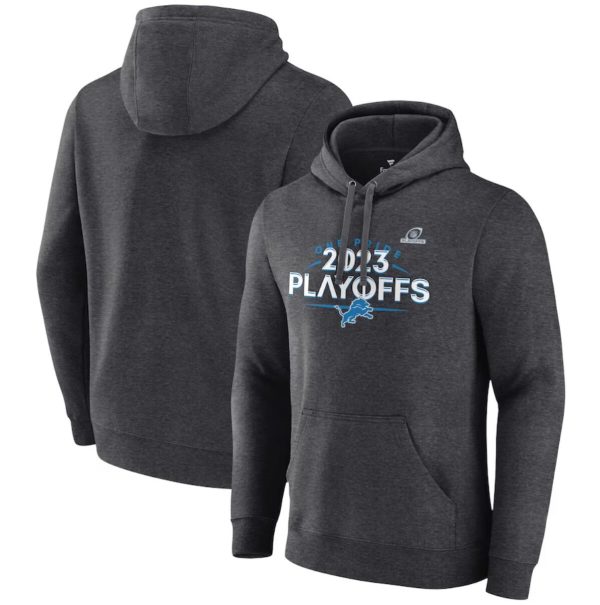 Detroit Lions Heather Charcoal 2023 Playoffs Fleece Pullover Hoodie