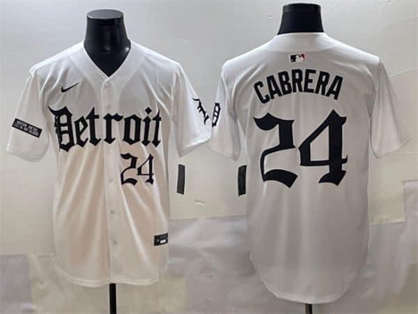 Detroit Tigers #24 Miguel Cabrera White 'Motor Gothic Edition' Vapor Premier Limited Stitched Jersey